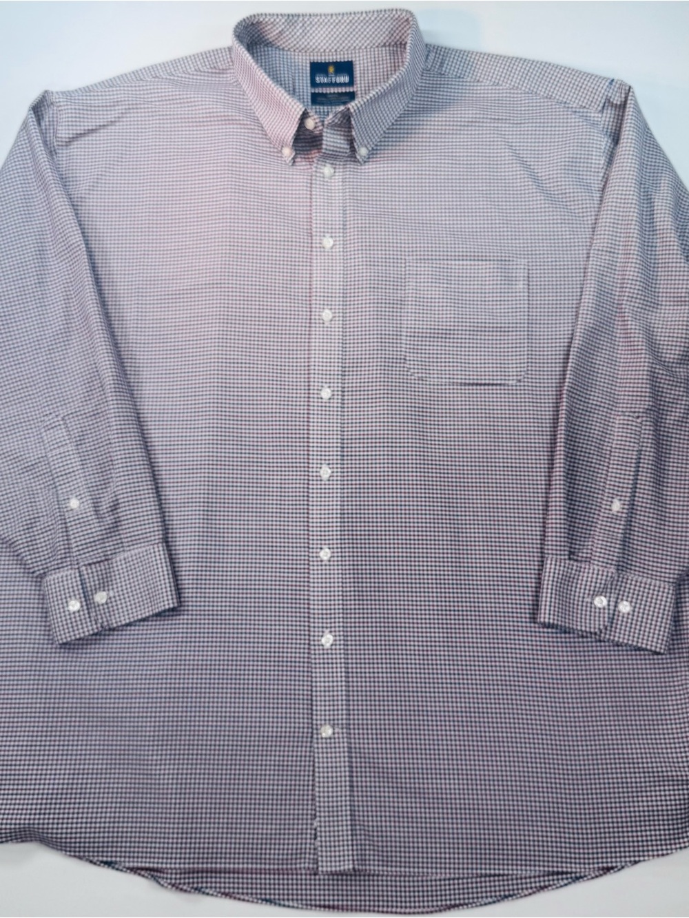 STAFFORD Men’s Red/White/Blue Check Oxford Dress Shirt Big Classic Casual 4XL